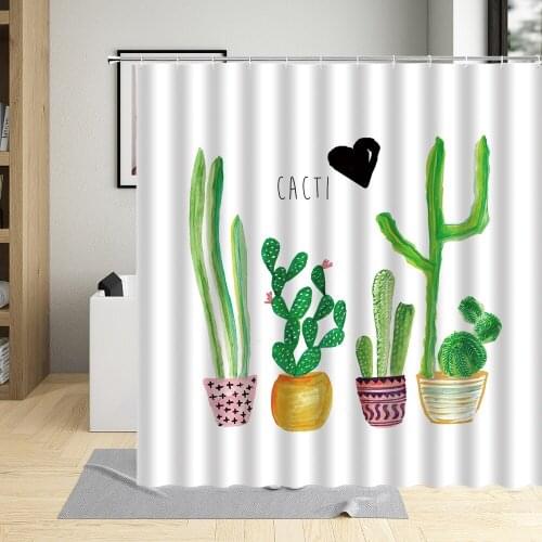 Cactus Succulents Pots Plants Cartoons Illustration Bathroom Curtains Cute Colorful Hand Drawn Garden Potted Shower Curtain Set