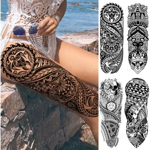Cuckold False Hand Shoulder Tattoo Sleeve Temporary Tattoo For Men Women Thigh Geometric Line Black Stickers Snake Henna Tatto