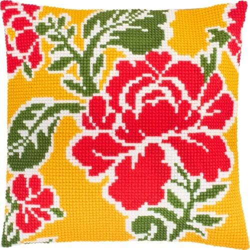 Cross Stitch Cushion Cover Field of Roses Needlepoint Kits Pre-Printed Canvas Chunky Yarn Cross-stitch Pillow Case Arts & Crafts