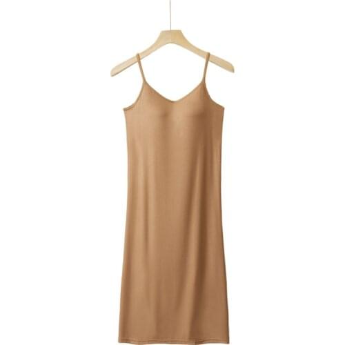 Middle Long Sleepwear Dress Sexy Sleeveless Sling Nightdress Modal Cotton Summer Nightgowns Women Bra Pad Homewear Nightshirt