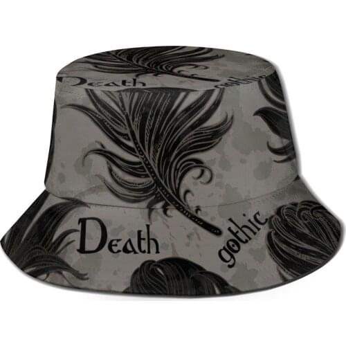 CINESSD 2021 Men Summer Gothic Romantic Black Bird Feathers Bucket Hat Bob Fisherman hat Outdoor Travel Sun Visor Fashion Panama