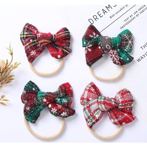 Wecute Baby Girls Headband Christmas Bow Headband Soft Nylon Kawai Cute Hair Accessories Child Headwear Elastic Headband