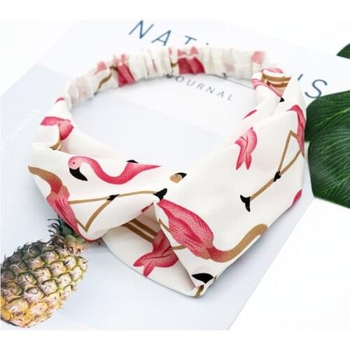 Elastic Headbands Boho Cross Printed Animal Flamingo turban Girls Chiffon Striped hair bands for women haar accessories bandana