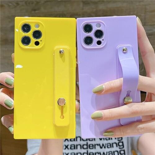 Wrist Strap Shockproof Phone Case For iPhone 12 11 Pro Max XR XS Max X 7 8 Plus 12 11 Pro 11 Candy Color Soft Bumper Back Cover