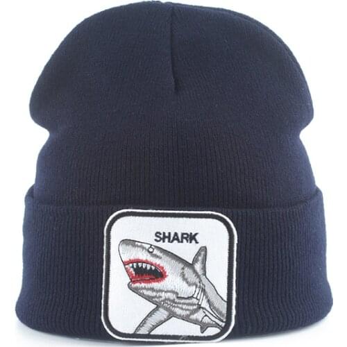 Shark Embroidery Animal Beanie Knitted Warm Hat Men Winter Hats For Women New Fashion Harajuku Hip Hop Cap