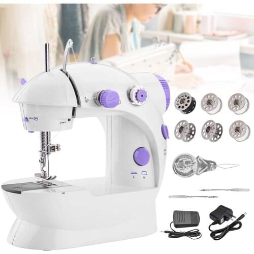 Sewing Machines Portable Mini Electric Household Crafting Mending with Foot Pedal Cutter Light for Home Beginners Kids Purple
