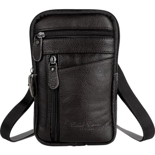 Genuine Leather Men Shoulder Crossbody Bag Classic Texture Creative Design Chic Business Casual Messenger Phone Pouch