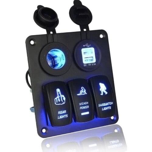 DC12/24V LED 3 Gang Rocker Switch Panel Power Socket 3.1A Dual USB Wiring Kits and Decal Sticker Labels for Marine Boat Car