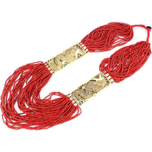 TNL342 Tibetan Yak bone Hand Carved Dragon Necklace Multi Layers Red Tibet Ethnic Jewelry