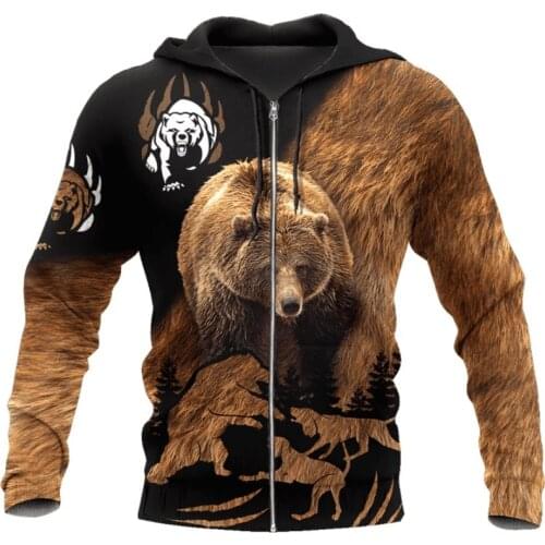 Beautiful Bear 3D Full Printed Zipper Hoodie Autumn Unisex Casual Harajuku Sweatshirt Fashion Hip-hop Hoodie DLL24