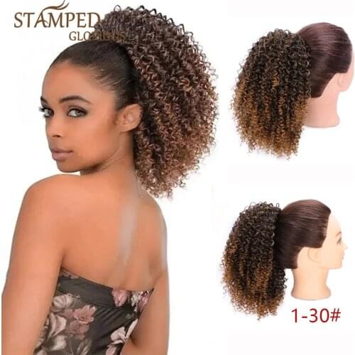 Stamped Glorious Curly Ponytail Afro Kinky Curly Drawstring Ponytail Synthetic Hair Extension Clip In Hair Tail Hairpieces Wig