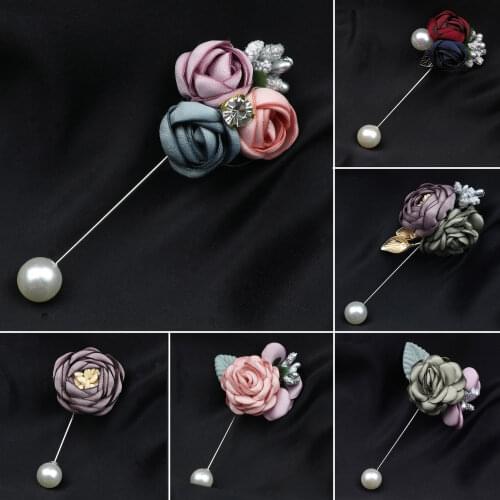 Vintage Colorful Floral Brooches Blue Red Pink Rose Breastpin Men Coat Pins Groom Wedding Dinner Brooch Shirt Accessory Gift
