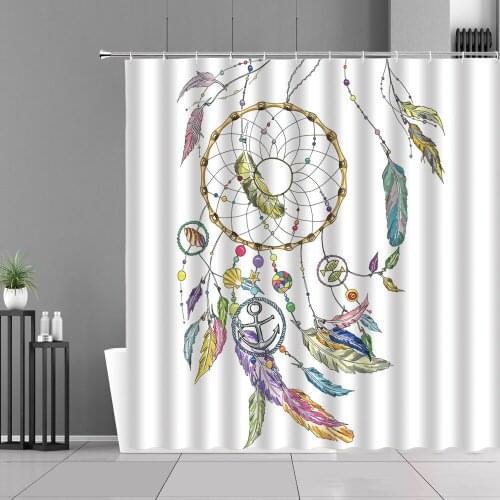 Colorful Bird Feathers Shower Curtains Dream Peacocks Feather Pattern Bath Curtain Bohemian Style Home Bathroom Decor Screen