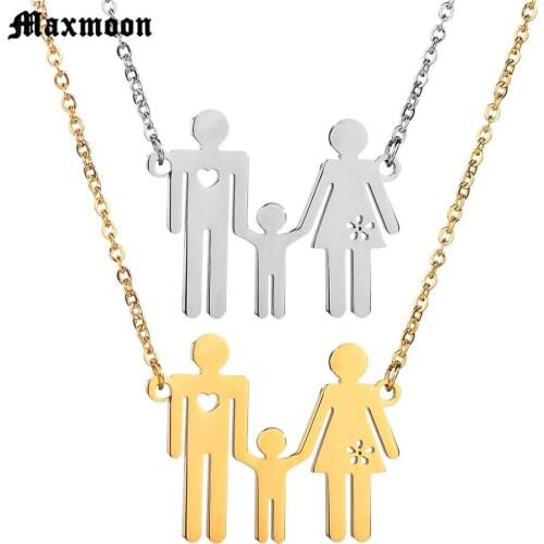 Maxmoon Stainless Steel Love Heart Necklaces Women Accessories Family Fashion Jewelry Maxi Necklace Mum colgantes muje