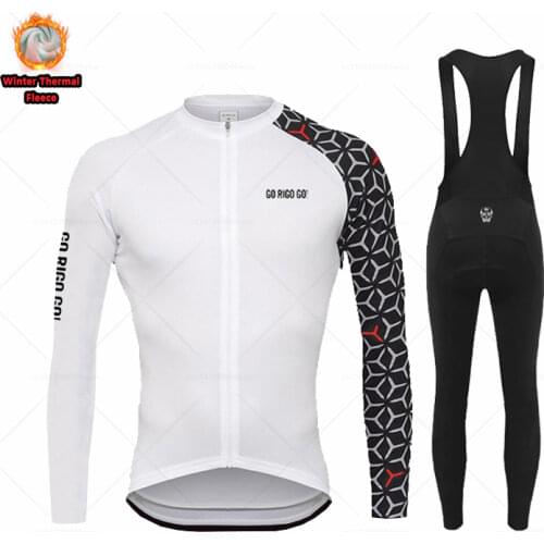 2021 GO RIGO GO Winter Men Long Sleeve Cycling Jersey Set Thermal Fleece outdoor Bike Clothes Ropa Maillot Ciclismo 19D Gel pad