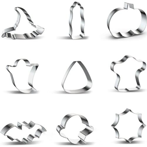 1 Set 9 Pieces Cookie Cutter Biscuit Press Stamp Embosser Sugar Pasty Cake DIY Baking Mould Stainless Steel Cutter