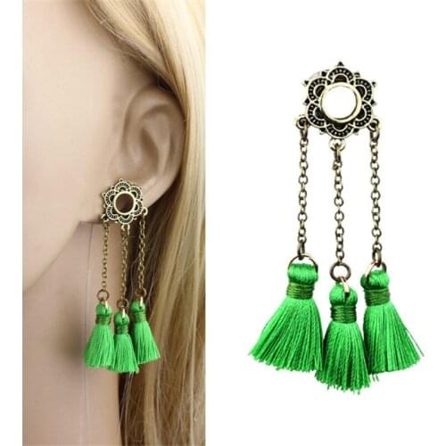 1PCS 2019 New Stainless Steel Bohemia Ear Plugs And Tunnels Women Men Tassel Flesh Expansions Piercing Ear Tunnel Body Jewelry