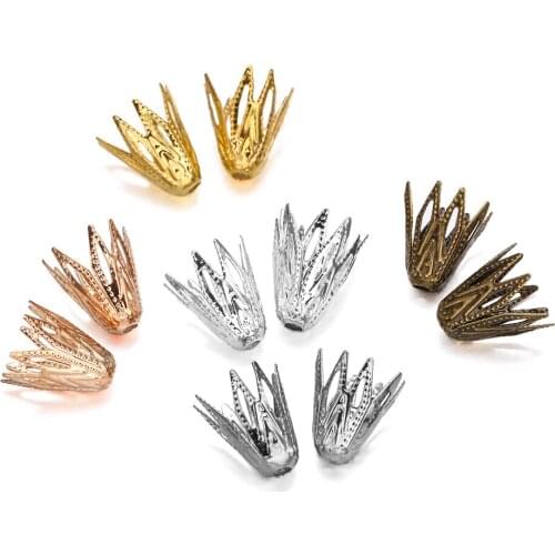 100pcs 8*10 mm Hollow Out Flower Shape Filigree Cone End Beads Caps For DIY Bracelet Earrings Jewelry Making Supplies Accessorie