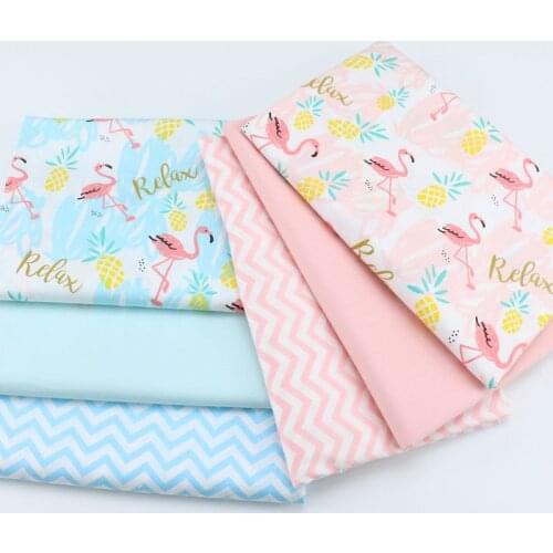 160CM*50CM cotton cloth fresh cartoon pink blue flamingo pineapple chevron fabrics for DIY crib bedding cushion sewing fabric