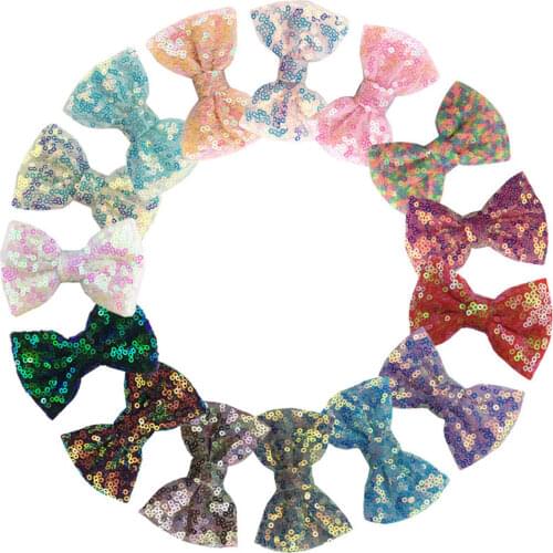 30pcs/lot 3'' Hair Accessories Glitter Sequin Hair Bow Fashion Hairbow Barrette Clip Kids Photo Props H0529