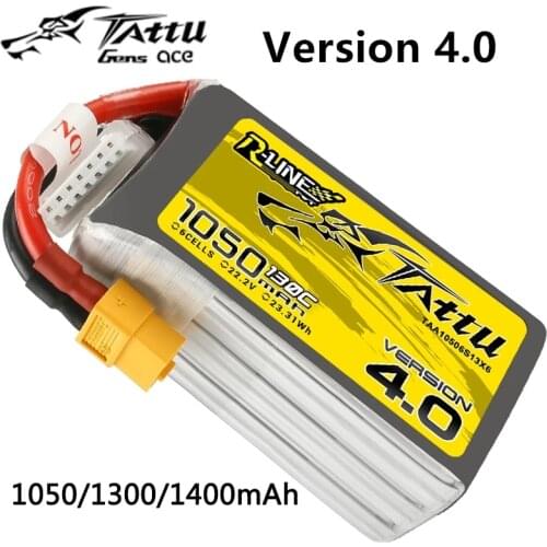 TATTU R-Line Version 4.0 V4 22.2V 1050mAh/1300mAh/1400mAh 130C 6S1P LiPo Battery for RC Racing Drone RC Quadcopter w/ XT60 Plug