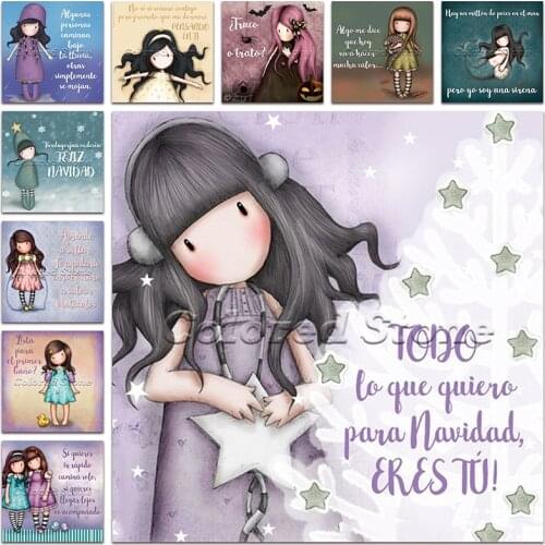 New Diamond painting Cartoon girl child doll Text mermaid bat 5D DIY Full Square Drill embroidery Cross stitch Round mosaic GG39