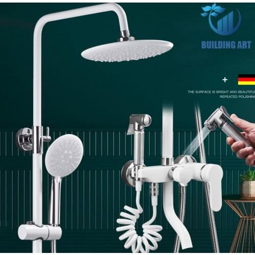 White Thicken Brass Rain Shower Holder Set Faucet Bathroom Shower Taps Bidet Faucet Hot/Cold Mixer Shower Crane Rotatable Faucet