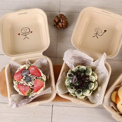 Biodegradable Case Disposable Hamburger Package Box Restaurant Take-out Food Box Creative Hand-painted Cake Container Mini Bento