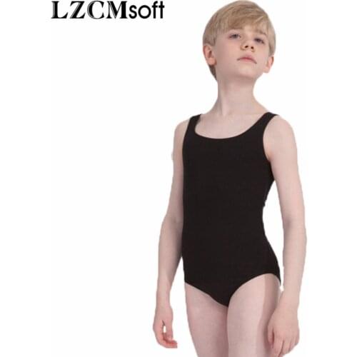 LZCMsoft Boys Black Tank Leotard Kids Spandex Nylon Ballet Dance Leotards Bodysuits For Gymnastics Dancewear Performance Suits