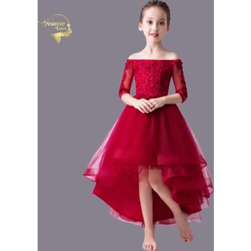 Flower Girl Dresses For Wedding With 3/4 Long Sleeves Lace Tulle Little Girl Christmas Party Dress Junior Bridesmaid Dress 2-12Y
