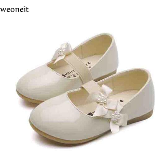 Weoneit Kids Shoes Leather Kids Princess Shoes Black White Leather Shoes Kids Pink Girls Moccasins Beige Child Shoes Models