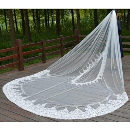 1 layer long 3M 4M 5M lvory bride veil bridal applique veil wedding accessories with comb