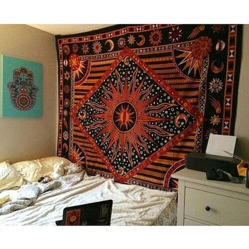 India Tarot Ouija Mandala Tapestry Hippie Psychedelic Tapestry Macrame Wall Hanging Sun Moon Boho Decor Headboard Blanket Picnic