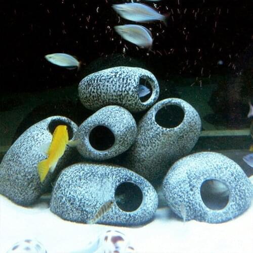 Aquarium Cichlid Stone Ceramic Rock Cave Aquarium Fish Tank Pond Shrimp Breeding Ornament Decor Accessory Decorative Marbles