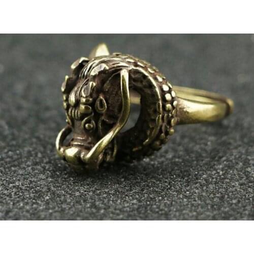 Chinese Retro Brass Dragon Ring Overbearing Trend Pure Copper Craft Animal Dragon Ring Statue