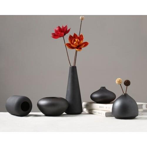 Classical Matte Black Ceramic Vase Porcelain Flower Pot Home Decoration Accessories Art Crafts