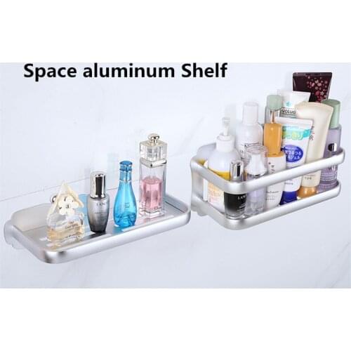 Space aluminum Bathroom shelf Free punch Bathroom vanity storage rack Wall-mounted toilet Sucker Shelves Free shipping