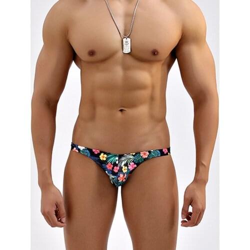 Flowers sexy tight low waist men swimwear hot gay men half pack hip swim briefs swimsuits swimming surf bikinis beach shorts