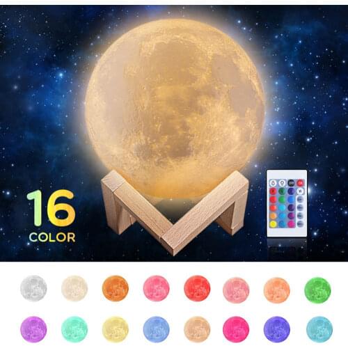 3D Print Moon Lamp RGB Rechargeable Color Change LED Night Lights Touch Remote Childrens Lights Night Lamp for Home