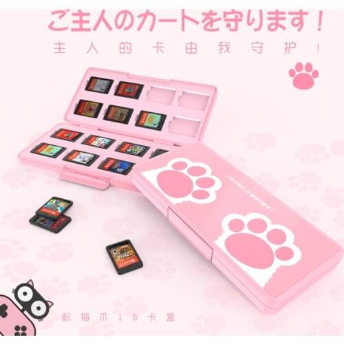 Cute Cat Paw Game Card Case for Nintendo Switch Pink Storage Cards Box Portable Ns Hard Game Cards Shell Travel Accessories