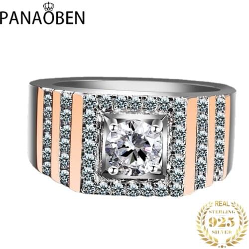 PANAOBEN 925 Sterling Silver Mens Rings Unique Luxury Jewelry Exquisite Platinum Elegant Wedding Engagement Party Proposal