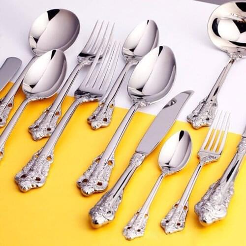 1pcs Wedding Cutlery Luxury Silver Dinnerware Stainless steel Dinner Set Steak Knife Fork Teaspoon Cafe Restaurant Tableware