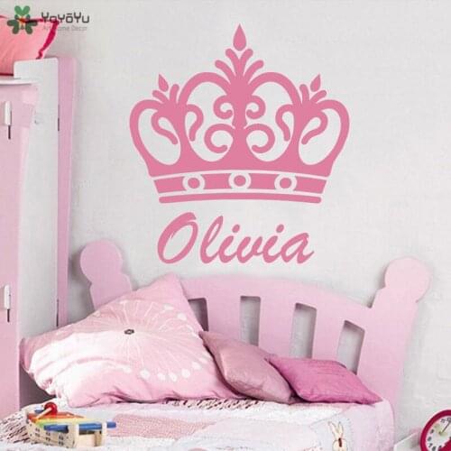 YOYOYU Wall Decal Crown Personalized Name Wall Sticker For Kids Room Princess Prince Custom Baby Nursery Removable Decor CT190