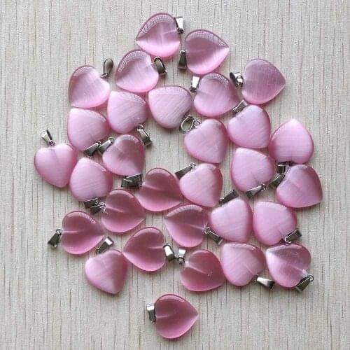 New beautiful synthetic cats eye stone pink heart shape pendants 20mm for DIY jewelry making 24pcs/lot Wholesale Fast shipping