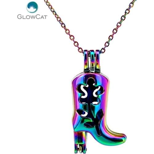 C664 Rainbow Color High Heel Boots Bead Pearl Cage Necklace Pendant Aroma Essential Oil Diffuser Locket Necklace