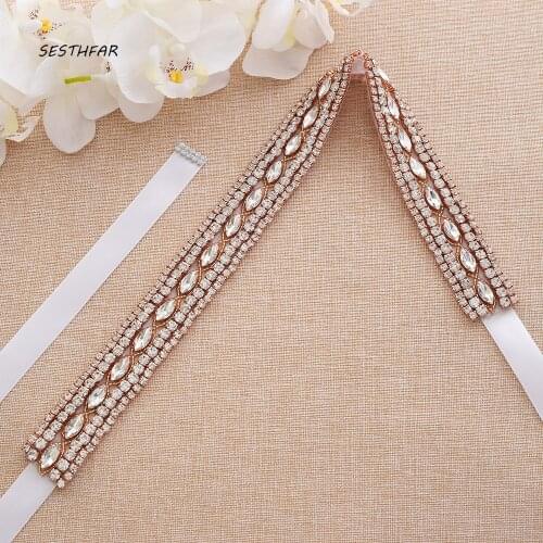SESTHFAR Rose Gold Bridal Belt Rhinestones Wedding Belt Crystal Bridesmaid Belt For Wedding Accessories