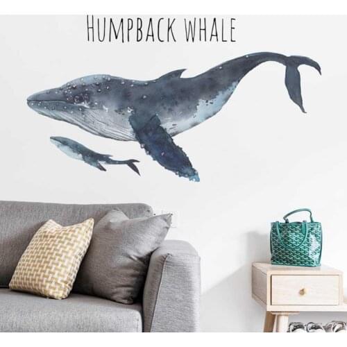 Hand Painted Humpback whales wall sticker kids rooms living room bedroom home decorations mural background wallpaper stickers