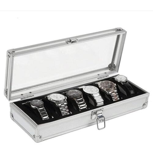 Silver Aluminium 6/12 Grids Insert Slots Jewelry Watches Display Storage Box Case Aluminium Watch Box Jewelry Decoration Holder