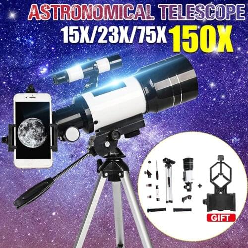 150X Astronomical Telescope 70mm Aperture 300mm Focal Length Tripod Outdoor Camping Telescope for Kids & Beginners