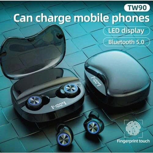 TWS TW90 Wireless Bluetooth 5.0 Earphones LED Display Touch Control Handsfree Earbuds with Microphone for Call Music Sports